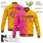 Custom Gradient Varsity Letterman Jacket with Name & Number - Personalized Gold Pink-Black Bomber Full-Snap Fashion Jacket
