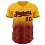 Custom Name Number Personalized Gold Pinstripe Baseball Jersey - Black Crimson Authentic Fade Fashion Team Jersey Personalized