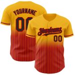 Custom Name Number Black Red Gold Pinstripe Authentic Fade Baseball Jersey Personalized Gold Pinstripe Black-Red Authentic