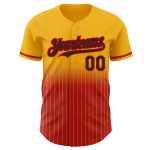 Custom Name Number Black Red Gold Pinstripe Authentic Fade Baseball Jersey Personalized Gold Pinstripe Black-Red Authentic