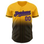 Custom Name Number Baseball Jersey - Personalized Purple Black Gold Pinstripe Authentic Fade Design Personalized Gold Pinstripe