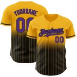 Custom Name Number Baseball Jersey - Personalized Purple Black Gold Pinstripe Authentic Fade Design Personalized Gold Pinstripe