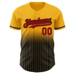 Personalized Red-Black Baseball Jersey with Custom Name and Number - Authentic Fade Gold Pinstripe Fashion Team Apparel Personalized