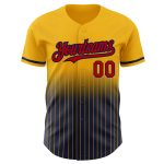 Custom Name and Number Personalized Gold Pinstripe Baseball Jersey - Red-Navy Authentic Fade Fashion Jersey Personalized