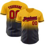 Custom Name and Number Personalized Gold Pinstripe Baseball Jersey - Red-Navy Authentic Fade Fashion Jersey Personalized