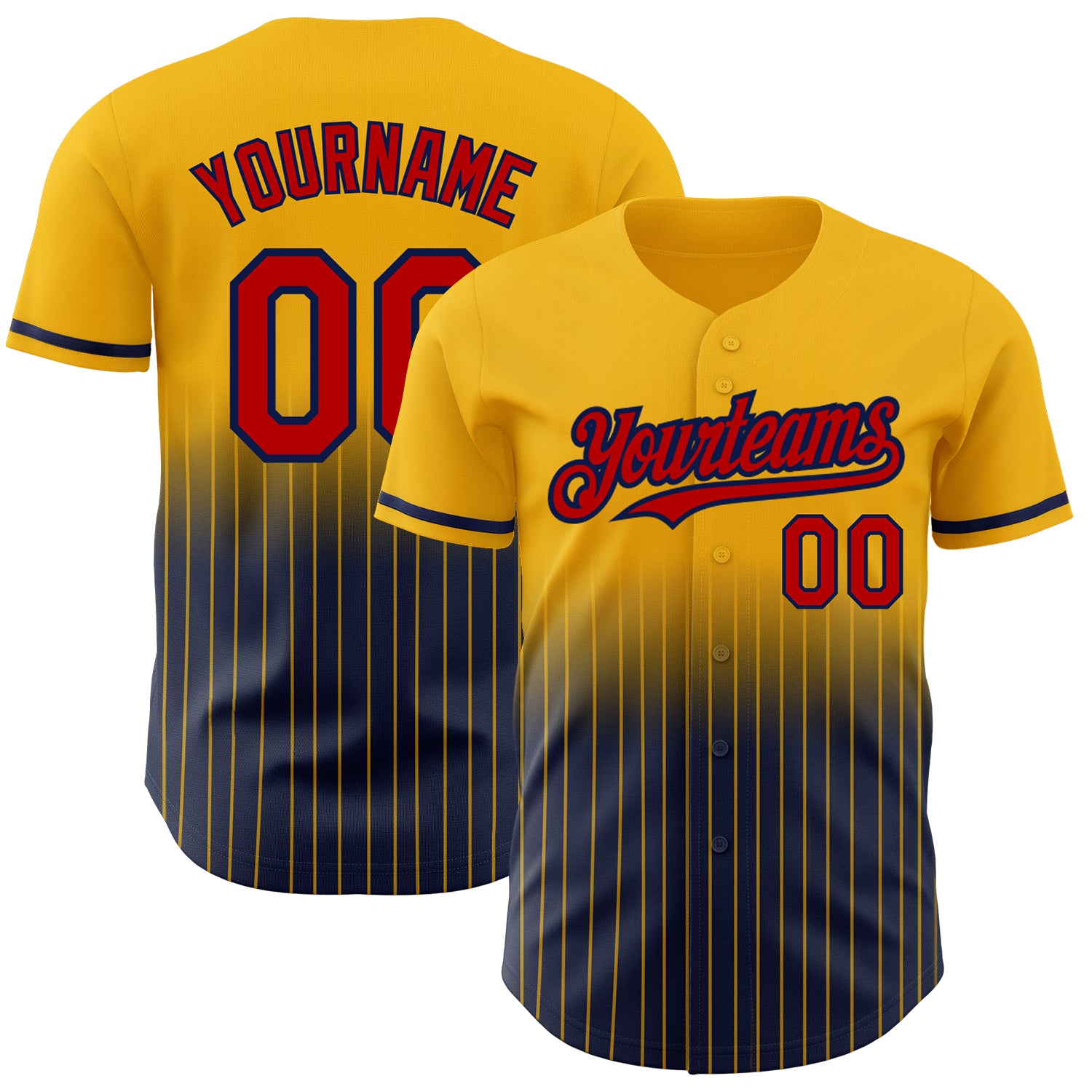 Custom Name and Number Personalized Gold Pinstripe Baseball Jersey - Red-Navy Authentic Fade Fashion Jersey Personalized