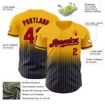 Custom Name and Number Personalized Gold Pinstripe Baseball Jersey - Red-Navy Authentic Fade Fashion Jersey Personalized
