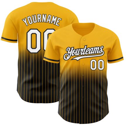 Custom Name Number Gold Pinstripe Baseball Jersey - Authentic Fade Design in White and Black Personalized Gold Pinstripe