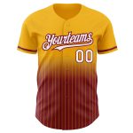 Custom Name Number Gold Pinstripe Baseball Jersey - White Crimson Authentic Fade Fashion Team Jersey Personalized Gold Pinstripe