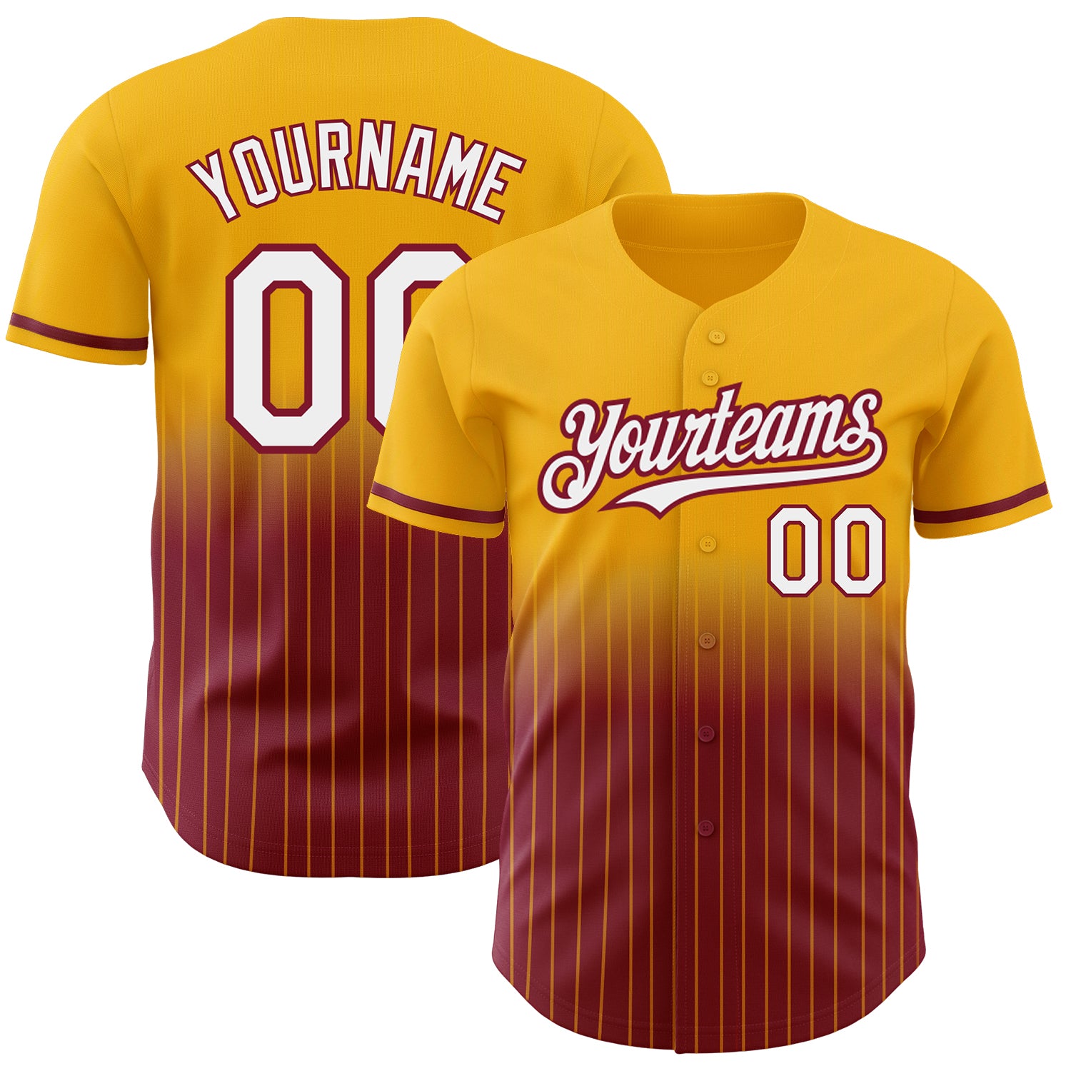 Custom Name Number Gold Pinstripe Baseball Jersey - White Crimson Authentic Fade Fashion Team Jersey Personalized Gold Pinstripe