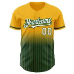 Custom Name and Number Personalized Gold Pinstripe Baseball Jersey - White-Green Authentic Fade Fashion Personalized Gold