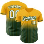 Custom Name and Number Personalized Gold Pinstripe Baseball Jersey - White-Green Authentic Fade Fashion Personalized Gold