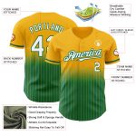 Custom Name & Number Personalized Gold Pinstripe Baseball Jersey in White-Kelly Green - Authentic Fade Design Personalized