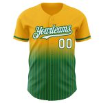 Custom Name & Number Personalized Gold Pinstripe Baseball Jersey in White-Kelly Green - Authentic Fade Design Personalized
