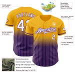 Custom Name Number Personalized Gold Pinstripe White Purple Fade Fashion Baseball Jersey Personalized Gold Pinstripe White-Purple