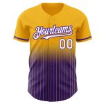 Custom Name Number Personalized Gold Pinstripe White Purple Fade Fashion Baseball Jersey Personalized Gold Pinstripe White-Purple