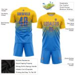 Custom Soccer Uniform Jersey with Personalized Name and Number, Gold Powder Blue-Orange Sublimation Design Personalized Gold