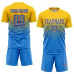 Custom Soccer Uniform Jersey with Personalized Name and Number, Gold Powder Blue-Orange Sublimation Design Personalized Gold