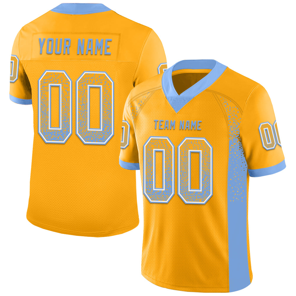 Custom Name & Number Personalized Gold Powder Blue White Football Jersey - Drift Fashion Team Mesh Personalized Gold Powder
