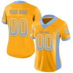 Custom Name & Number Personalized Gold Powder Blue White Football Jersey - Drift Fashion Team Mesh Personalized Gold Powder