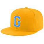 Custom Personalized Gold Powder Blue White Stitched Snapback Hat with Name and Number - Adjustable Team Cap Personalized