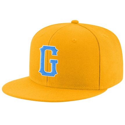 Custom Personalized Gold Powder Blue White Stitched Snapback Hat with Name and Number - Adjustable Team Cap Personalized
