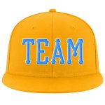 Custom Personalized Gold Powder Blue White Stitched Snapback Hat with Name and Number - Adjustable Team Cap Personalized