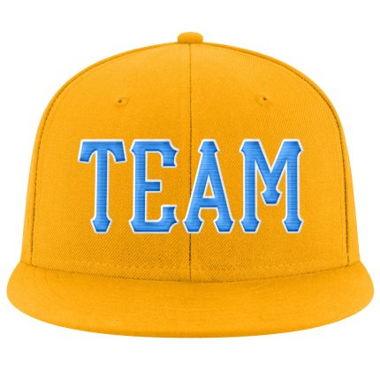 Custom Personalized Gold Powder Blue White Stitched Snapback Hat with Name and Number - Adjustable Team Cap Personalized