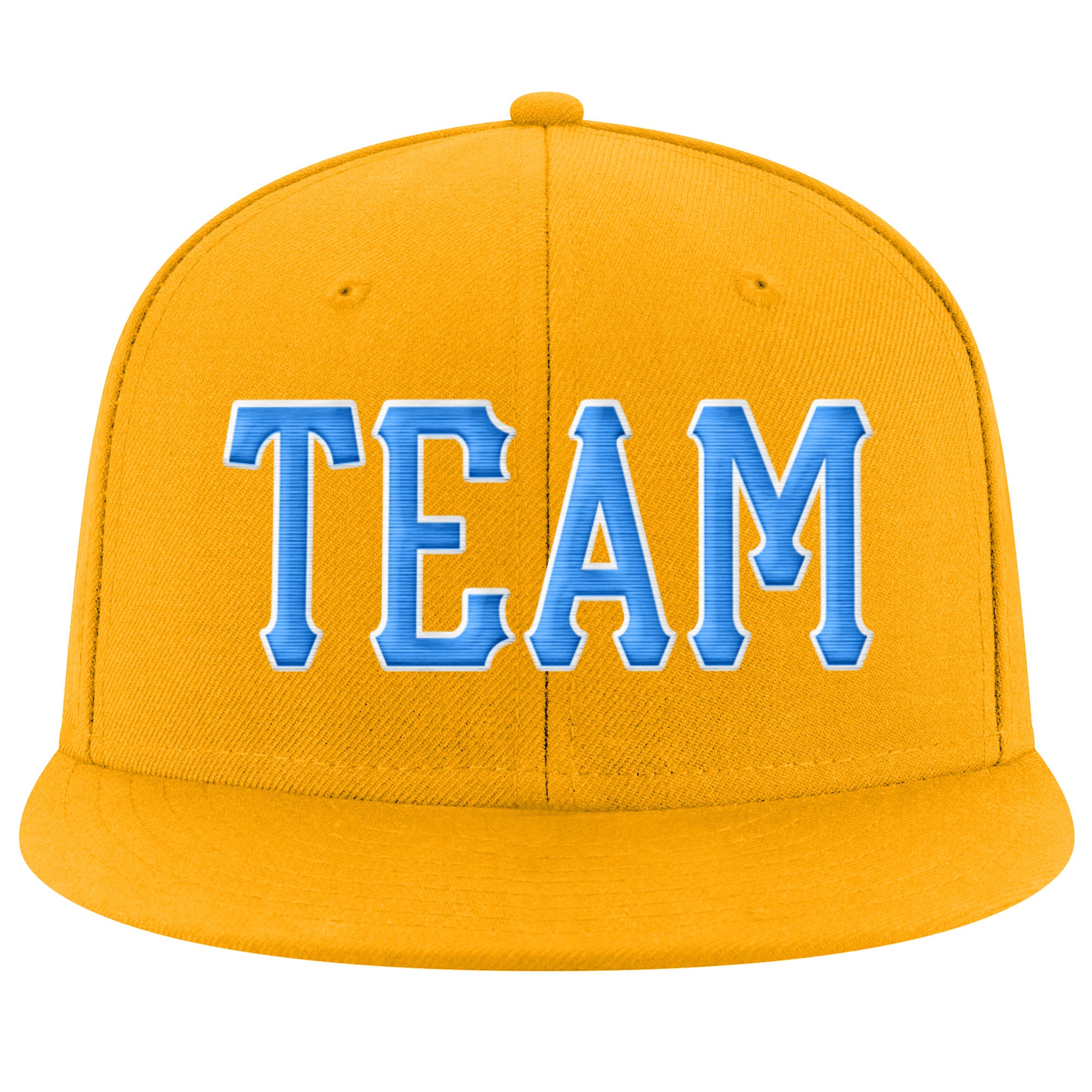 Custom Personalized Gold Powder Blue White Stitched Snapback Hat with Name and Number - Adjustable Team Cap Personalized