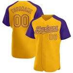 Custom Name Number Personalized Gold Purple Baseball Jersey, Authentic Raglan Sleeves Team Apparel Personalized Gold Purple