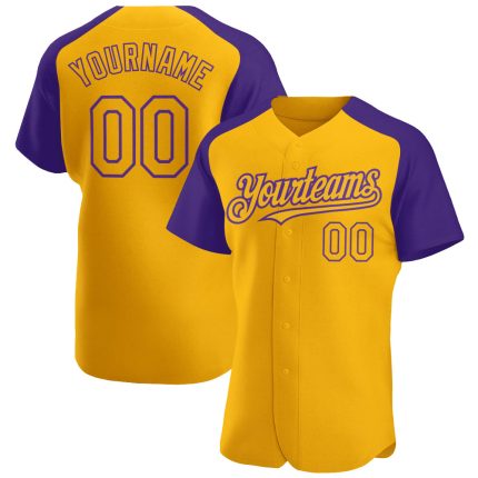 Custom Name Number Personalized Gold Purple Baseball Jersey, Authentic Raglan Sleeves Team Apparel Personalized Gold Purple