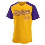 Custom Name Number Personalized Gold Purple Baseball Jersey, Authentic Raglan Sleeves Team Apparel Personalized Gold Purple