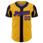 Custom Name Number Baseball Jersey Personalized Gold Purple Black Arm Shapes 3 Colors Authentic Design Personalized Gold