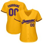 Custom Name and Number Personalized Gold Purple-Black Baseball Jersey - Authentic Team Apparel Personalized Gold Purple-Black