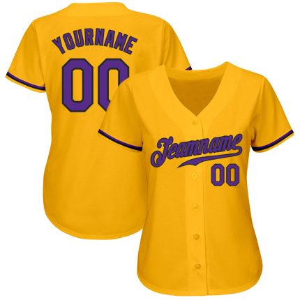 Custom Name and Number Personalized Gold Purple-Black Baseball Jersey - Authentic Team Apparel Personalized Gold Purple-Black