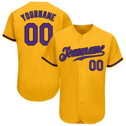 Custom Name and Number Personalized Gold Purple-Black Baseball Jersey - Authentic Team Apparel Personalized Gold Purple-Black