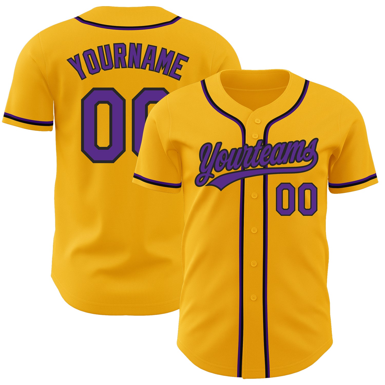 Personalized Gold Purple Black Baseball Jersey, Authentic Custom Sports Apparel Personalized Gold Purple-Black Authentic