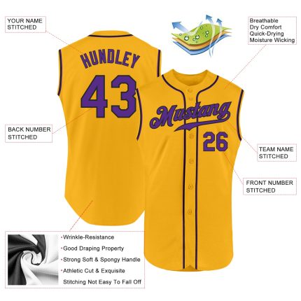 Custom Name and Number Personalized Gold Purple Black Baseball Jersey Sleeveless Authentic Team Personalized Gold Purple-Black