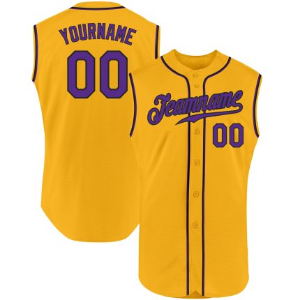 Custom Name and Number Personalized Gold Purple Black Baseball Jersey Sleeveless Authentic Team Personalized Gold Purple-Black