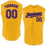 Personalized Gold and Purple-Black Baseball Jersey for Men - Authentic Sleeveless Style Personalized Gold Purple-Black Authentic