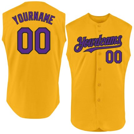 Personalized Gold and Purple-Black Baseball Jersey for Men - Authentic Sleeveless Style Personalized Gold Purple-Black Authentic