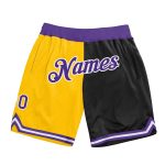 Custom Gold Purple Black Basketball Shorts Authentic Throwback Split Fashion Design Personalized Gold Purple-Black Authentic