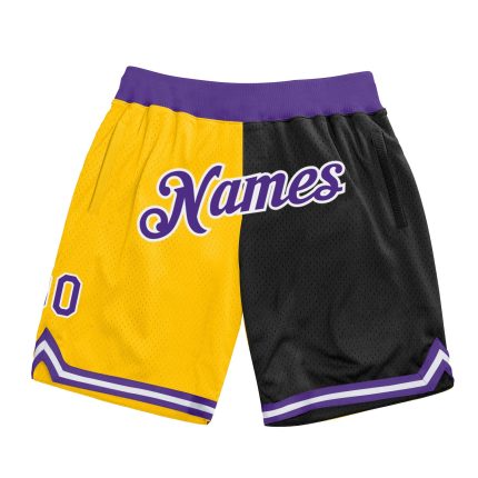 Custom Gold Purple Black Basketball Shorts Authentic Throwback Split Fashion Design Personalized Gold Purple-Black Authentic