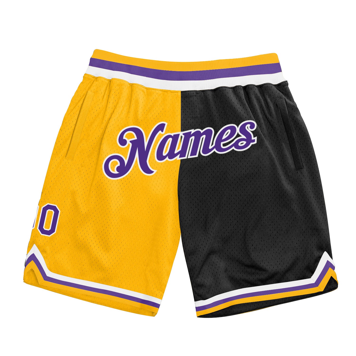 Custom Name Number Personalized Gold Purple Black Basketball Shorts Authentic Throwback Split Fashion Personalized Gold Purple-Black