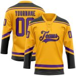 Custom Name and Number Personalized Gold Purple-Black Hockey Jersey - Lace Neck Team Jersey Personalized Gold Purple-Black