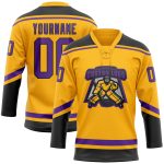 Custom Name and Number Personalized Gold Purple-Black Hockey Jersey - Lace Neck Team Jersey Personalized Gold Purple-Black