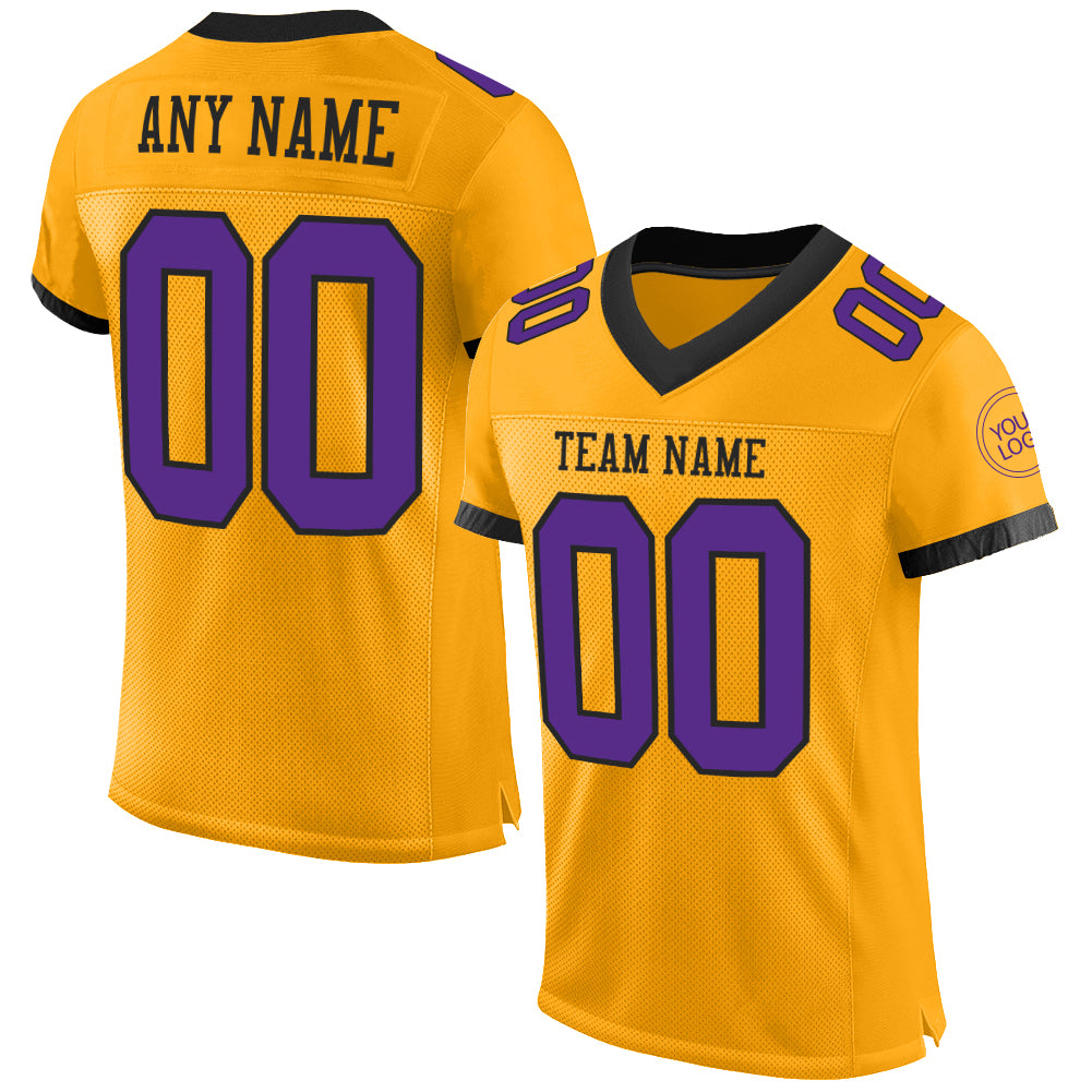 Personalized Authentic Football Jersey - Gold Purple Black Mesh Design Personalized Gold Purple-Black Mesh Authentic Football