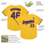 Custom Name Number Personalized Gold Purple Black Mesh Baseball Jersey - Authentic Throwback Style Personalized Gold Purple-Black