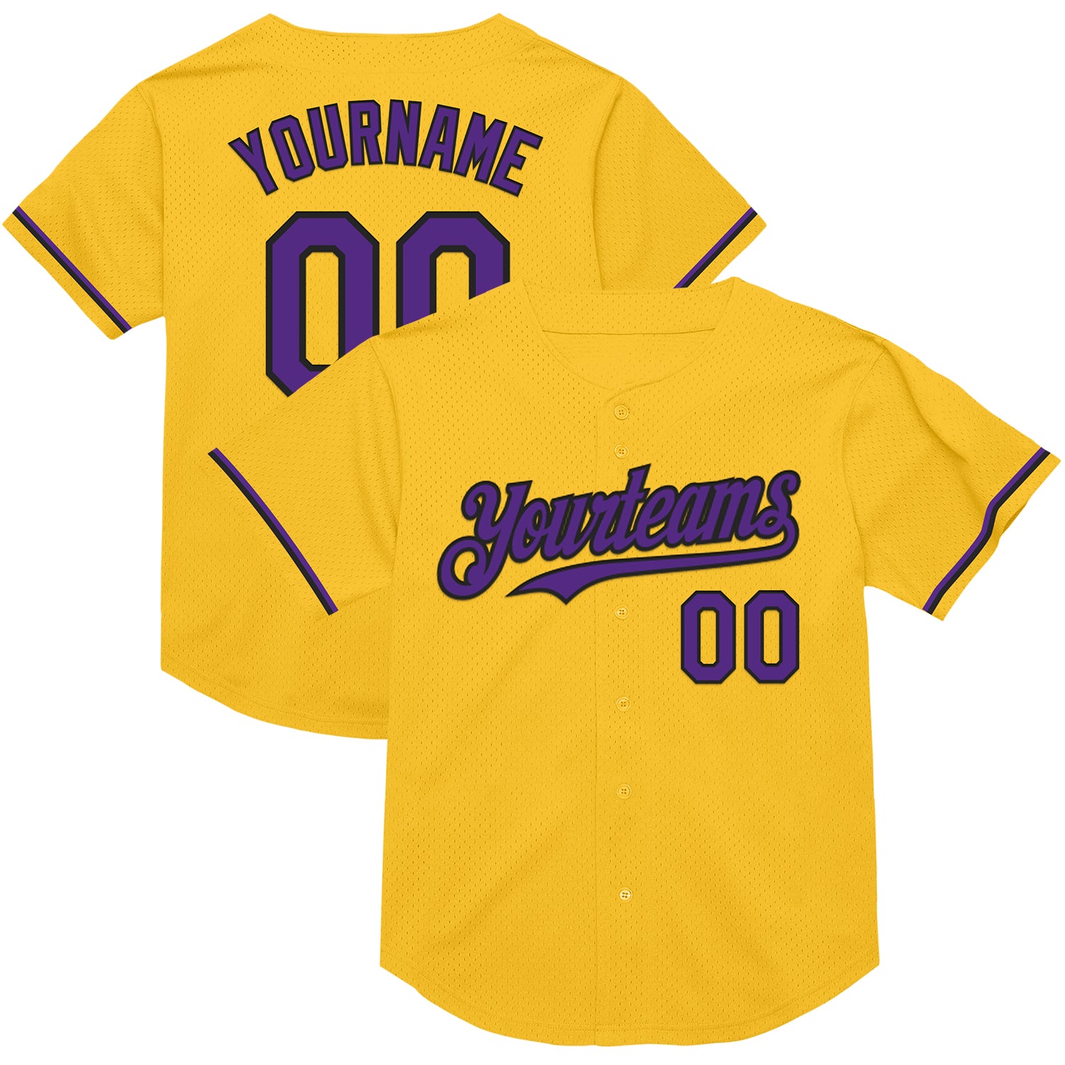 Custom Name Number Personalized Gold Purple Black Mesh Baseball Jersey - Authentic Throwback Style Personalized Gold Purple-Black