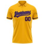 Custom Name Number Golf Polo Shirt - Personalized Gold Purple Black Performance Personalized Gold Purple-Black Performance